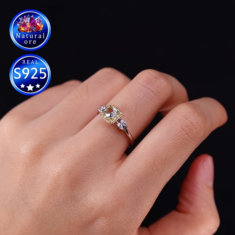 S925 Silver Light Blue Gemstone Ring Adjustable Opening